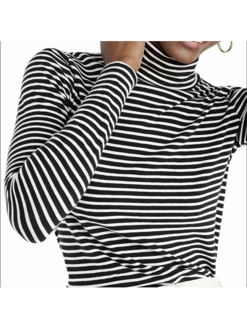 J. Crew Tissue Striped Black & White Turtleneck Long-Sleeve Top
